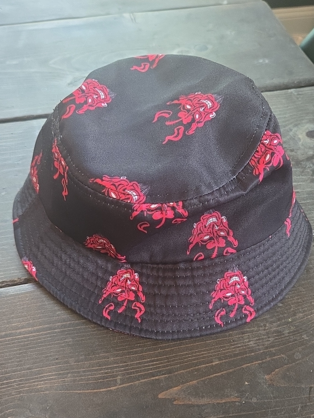 Black Bucket Hat with Red Graphic Pattern